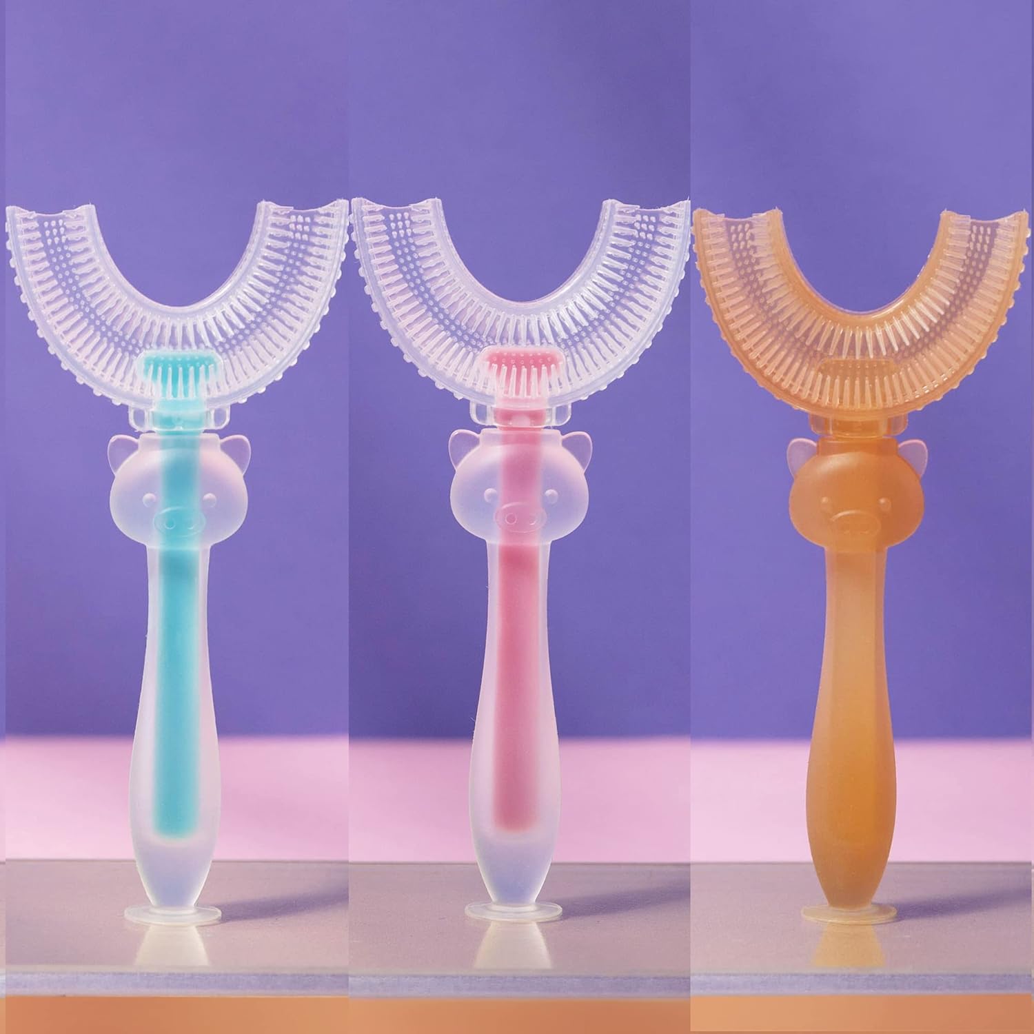 ROSEWARD 3 Pack U Shaped Toothbrush Kids Toddler Toothbrush Extra Soft Silicone Tooth Brush Age 2-12 (Age 7-12)