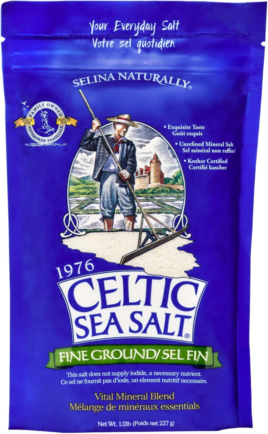 Celtic Sea Salt Fine Ground – Natural Mineral Salt, Sustainably Harvested, GMP Certified, Lab Tested – Baking, Cooking, Seasoning, Everyday Use – ½ Pound Resealable Bag