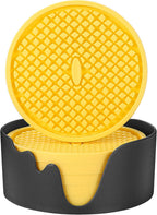 ME.FAN Silicone Coasters [6 Pack] Thickened Drink Coasters with Holder - Cup Mat - Non-Slip, Non-stick, Stay Put, Deep Tray - Prevents Furniture and Tabletop Damages(Yellow)