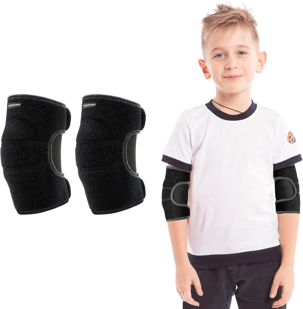 Kids Elbow Brace Arm Sleeve, Adjustable Sport Elbow Protector Breathable Elbow Sleeve with Double Magic Stick Compression Elbow Sleeve Elbow Support for Tennis Football Cycling Golf Basketball