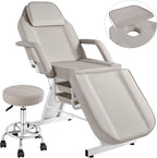 Facial Tattoo Chair, Esthetician Lash Bed Multi-use Tattoo Massage Table for Artist with Hydraulic Stool, 3-Section Beauty Barber Spa Equipment w/Removable Armrests & Headrest, Gray