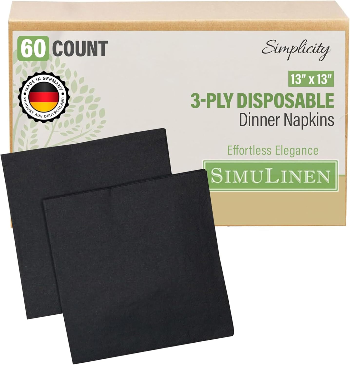 SimuLinen Black Disposable Paper Napkins, 3-Ply, 13in x 13in - 30 Pack - Simplicity Collection, Perfect for Birthday or Dessert Parties
