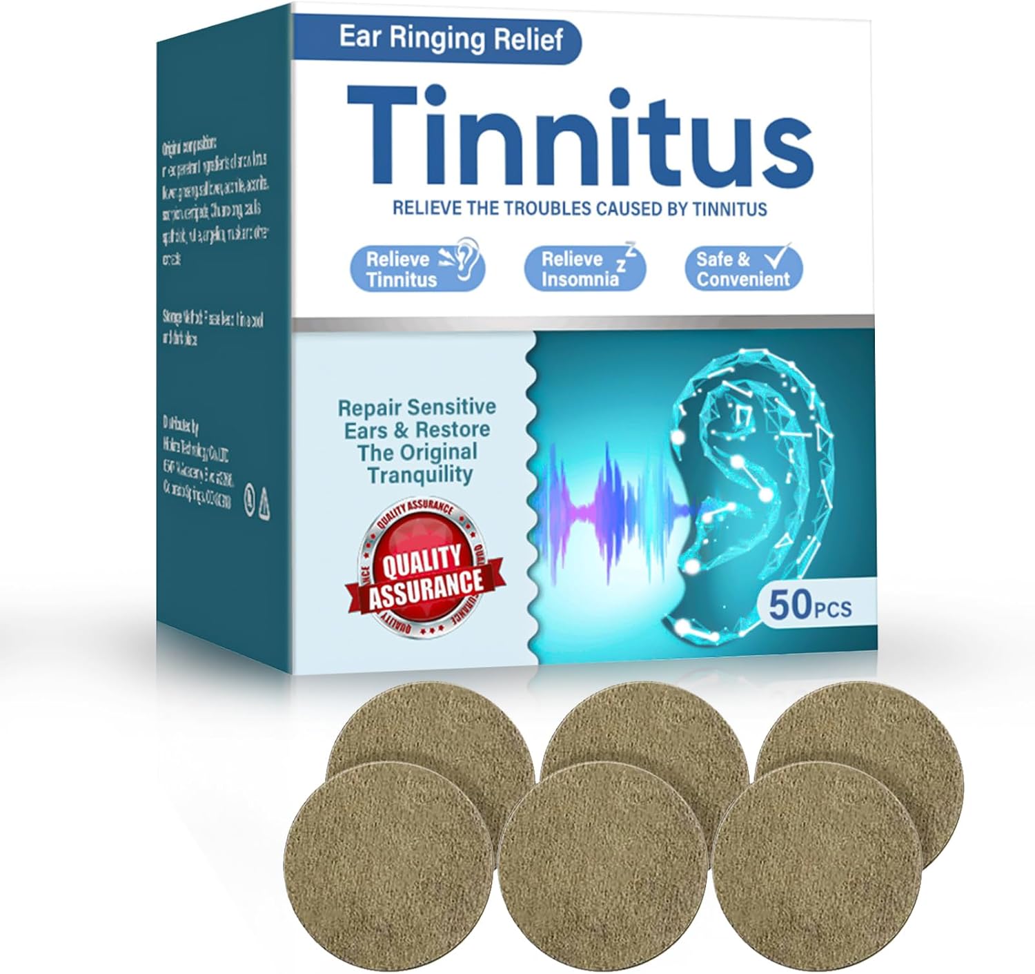 Tinnitus Relief for Ringing Ears, Tinnitus Relief Patches, 50 Pcs Support Ear Noise and Buzzing Relief, Natural Herbal Formula Protect Ear Health, Improve Hearing Comfort, Long-Lasting Effective
