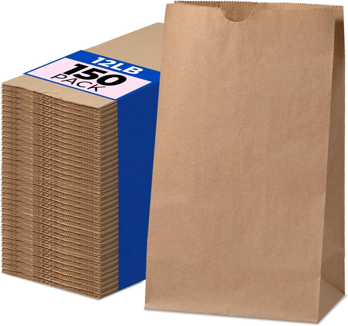 Fit Meal Prep 150 Pack 12 lb Brown Paper Lunch Bags, 13 x 7 x 4.5" Durable Paper Bags Bulk for Packing, Delivery, Take Out, Grocery, Retail Shopping, Premium Kraft Sack for Snacks, Bakery