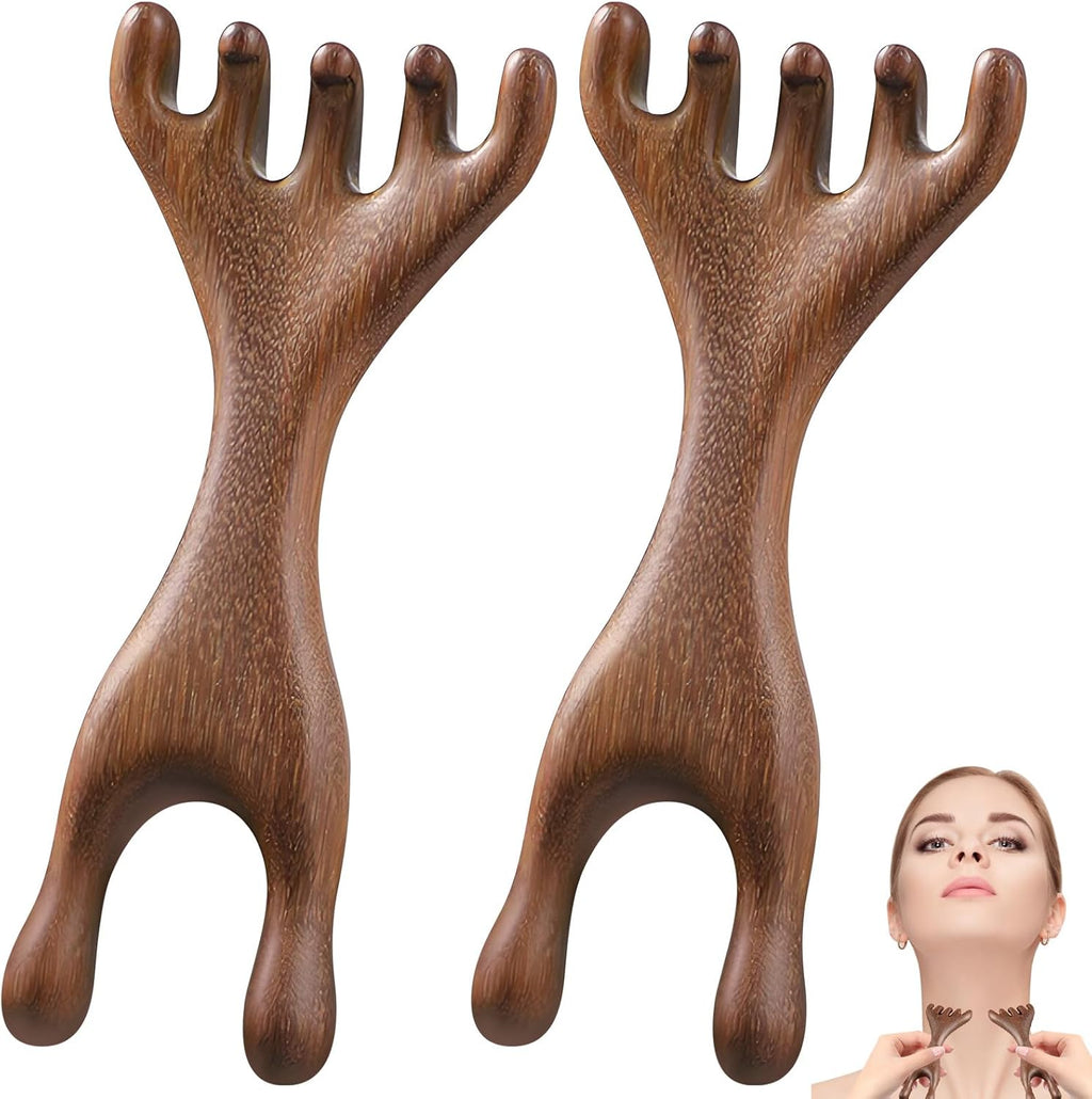 2Pcs Meridian Comb Fivetouch Therapy Comb Sandalwood Massage Claws Guas Sha wood therapy Tools ergonomic for Head Face Eye Nose Massager Brush Relaxation Wellness