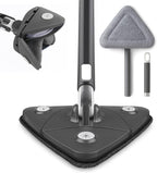 OVENTE Wall Cleaner Mop with 50" Adjustable Handle, Squeegee, Reusable and Easy to Clean Microfiber Pad, 360° Triangular Cleaning Tool Duster for Painted Walls/Baseboard/Window/Floor, Grey CTM311GY