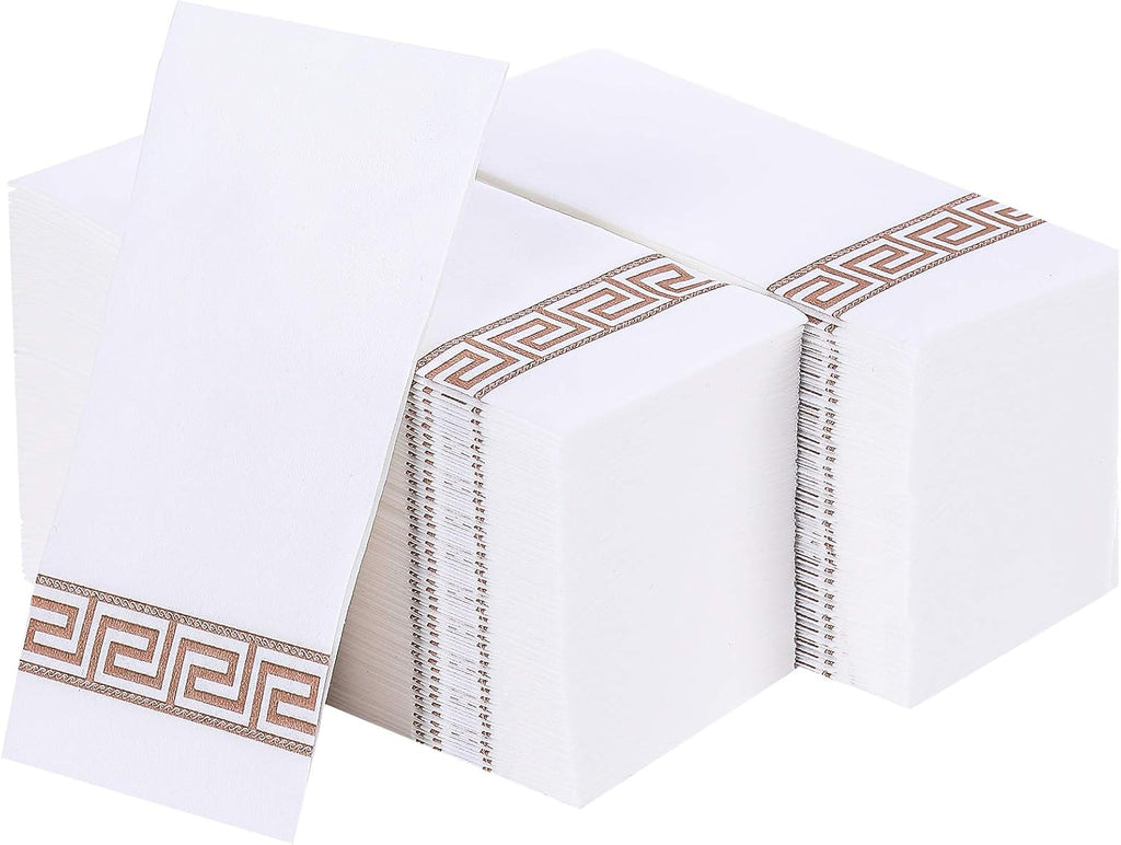 Vplus 200 PACK Guest Towels Disposable Bathroom, Decorative Bathroom Napkins, Soft and Absorbent Disposable Dinner Napkins Cloth Like for Kitchen, Parties, Weddings, Christmas Party(Rose Gold)