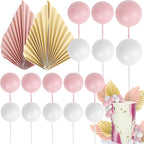 Rsstarxi 28 Pack Balls Cake Toppers Paper Palm Fan Cake Topper Pink Mini Balloon DIY Cake Insert Cake Decorations for Baby Shower Wedding Bridal Shower Birthday Party Cake Decorations