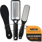 TYGA Foot Rasp Filer, Double Sided File & Scrubber Set - Callus Remover for Dead Skin Removal, Cracked Hard Skin, Coarse, Fine Scraper, Wet, Dry Spa Care, Surgical Stainless Steel, Nickel (3 Pack)