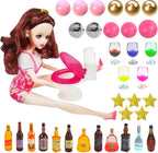 Mini Wine Bottles Cake Toppers With 12 Mini Wine Bottles 5 Mini Wine Glasses 1 Toilet 1 Beauty Doll for Celebrating Birthday Party (Brown)