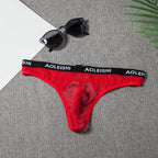 Breathable Thin Style Sexy Men's Low-Waist Transparent Mesh Underwear, Invisible U-Shaped Triangle Thong - Suitable for Sizes S-M, Weight - Red