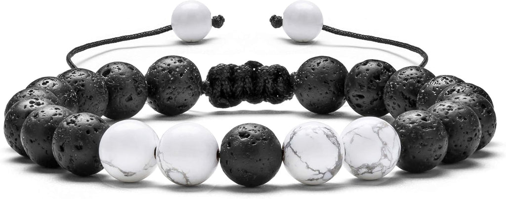 Hamoery Men Women 8mm Lava Rock Aromatherapy Anxiety Essential Oil Diffuser Bracelet Braided Rope Natural Stone Yoga Gifts Beads Bracelet Bangle-21017
