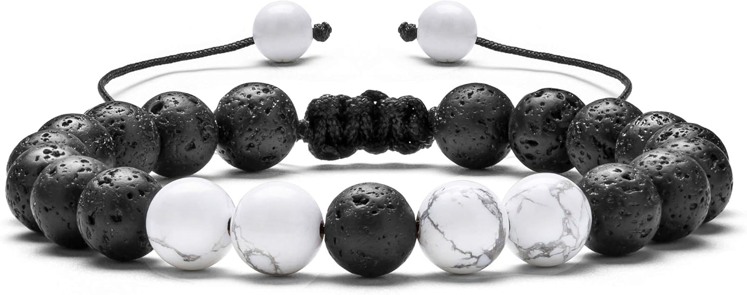Hamoery Men Women 8mm Lava Rock Aromatherapy Anxiety Essential Oil Diffuser Bracelet Braided Rope Natural Stone Yoga Gifts Beads Bracelet Bangle-21017