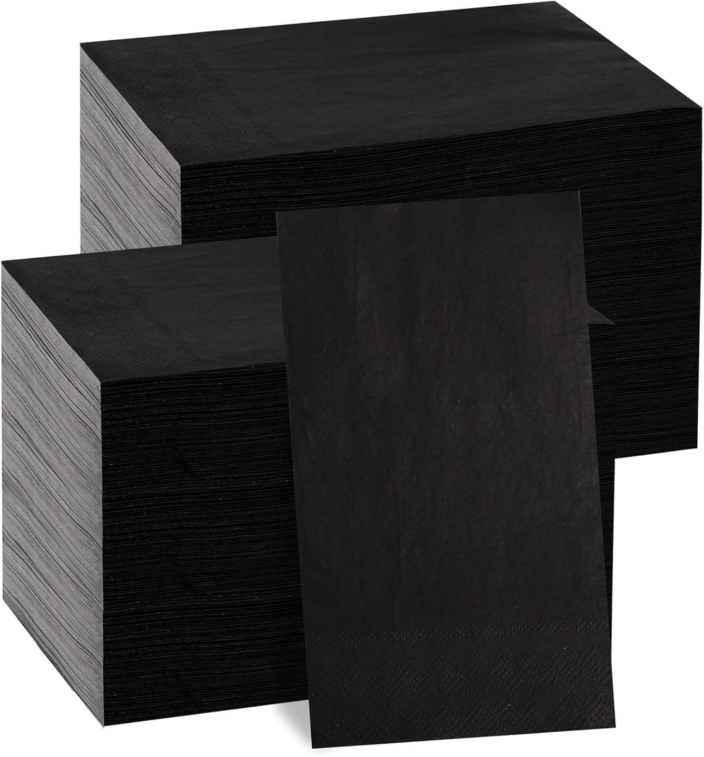 BUCLA 200-Count 3-Ply Disposable Black Napkins - Black Paper Napkins Premium Quality - Halloween Dinner Napkins Soft, Absorbent for Kitchen, Parties, Weddings, Halloween &New Year