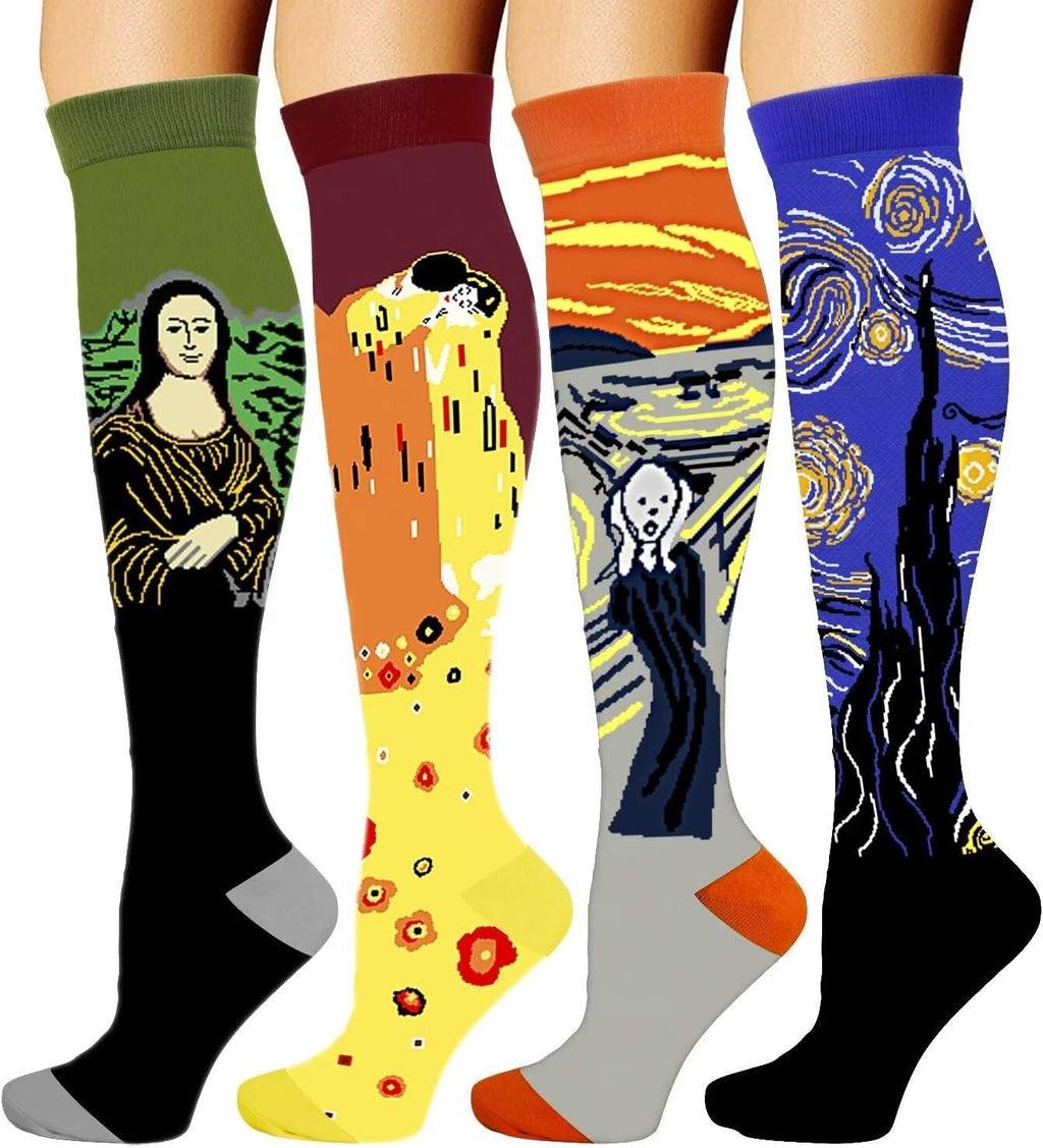 Double Couple 4 Pairs Compression Socks for Men and Women 20-30mmhg knee high Compression Stockings for Sports Running Flying