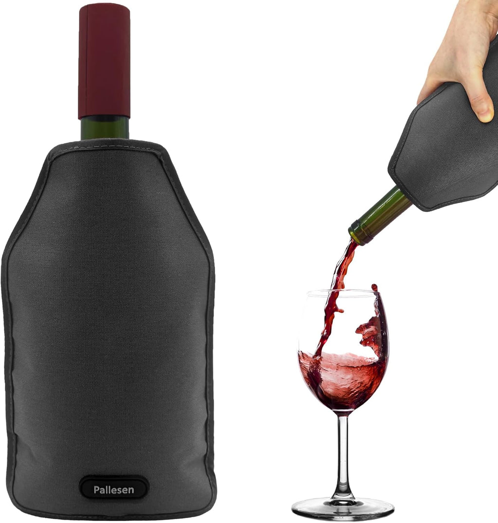 Pallesen Portable Wine Cooler Sleeve - Reusable Bottle Chiller Keeps Red, White & Champagne Cool for 750ml Standard Size Bottles (Black)