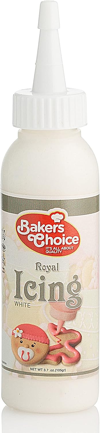 White Cookie Icing - Ready to Use Royal Icing for Cookies - Decorating Squeeze Bottles with Piping Tube For Cookies, Cakes, Cupcakes and Treats - 3.7 oz. - Baker’s Choice