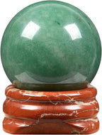 Justinstones Natural Polished Green Aventurine Sphere with Red Jasper Stand – Handcrafted Gemstone 30mm Ball for Energy Healing, Meditation, and Home Décor