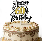 1 PCS Happy 60th Birthday Cake Topper, Black Gold Glitter Cheers to 60 Years Cake Topper, Cake Pick 60th Birthday Cake Decoration for Happy 60th Birthday Anniversary Party Decorations Supplies