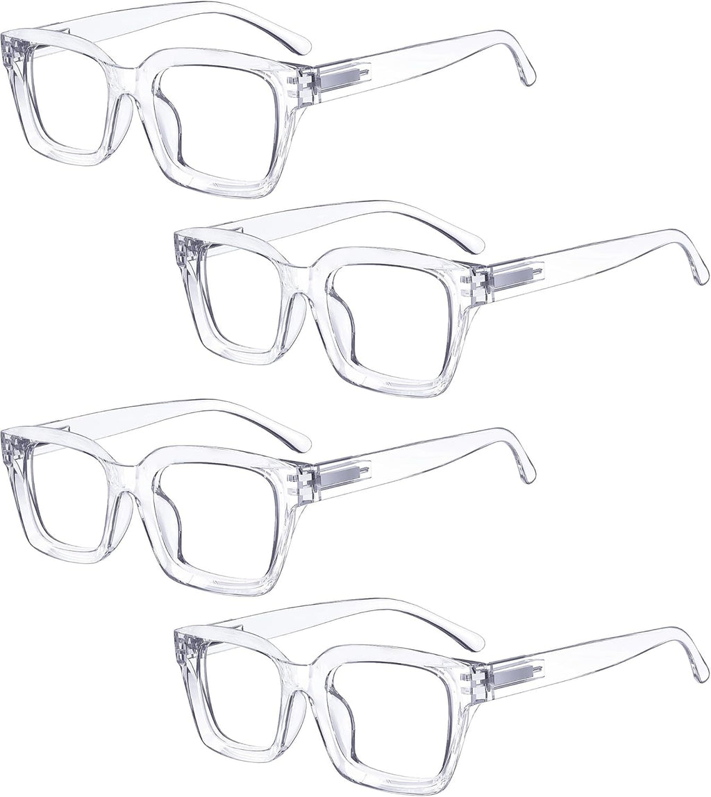 Eyekepper 4 Pack Ladies Reading Glasses - Oversized Square Design Readers for Women Transparent +1.25