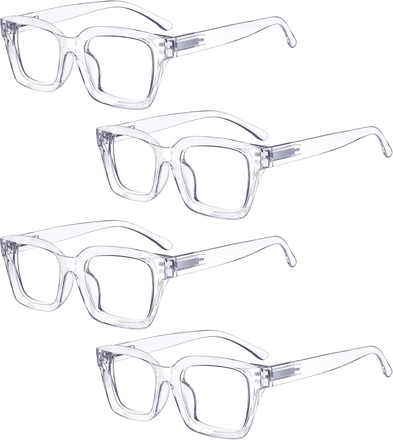 Eyekepper 4 Pack Ladies Reading Glasses - Oversized Square Design Readers for Women Transparent +1.25