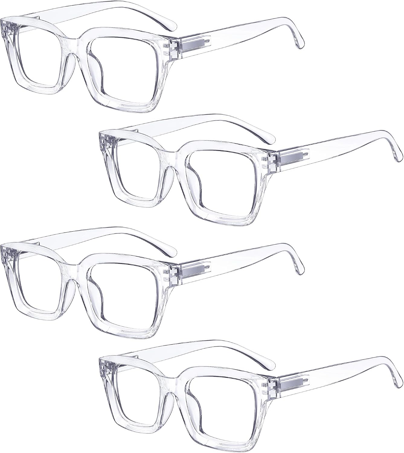 Eyekepper 4 Pack Ladies Reading Glasses - Oversized Square Design Readers for Women Transparent +2.75