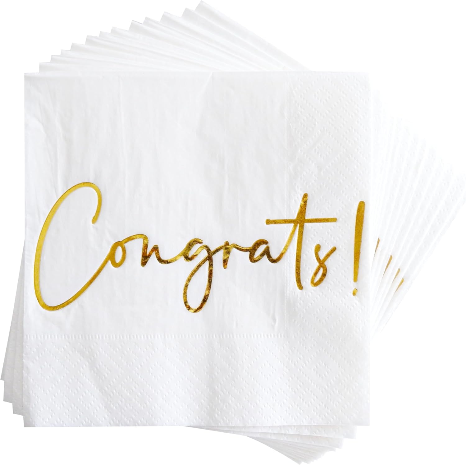 Congratulations Paper Napkins - 50 Pack White Gold Foil "Congrats!" Square Disposable Paper Beverage Cocktail Napkins 5"x5" Perfect for Engagement, Graduation, Baby Shower, Celebration Party