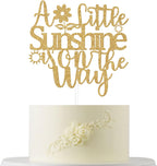 A Little Sunshine is on the Way Cake Topper Gold Glitter, Baby Shower Sunshine Theme Cake Topper, Boy or Girl Gender Reveal Party Supplies, Baby Shower Pregnancy Announcement Sun Theme Party Decor