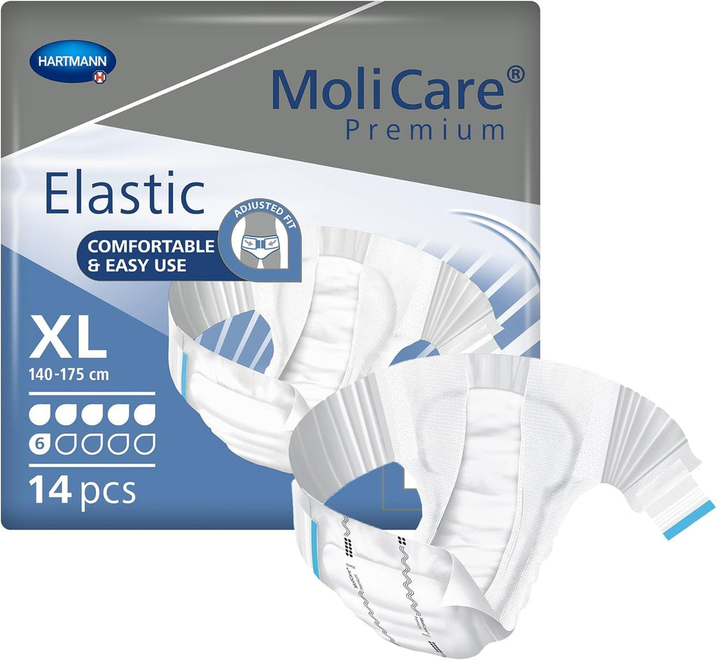 MoliCare Premium Incontinence Brief, 6D - Moderate Absorbency Adult Diaper with Refastenable Tabs - Unisex, Size XL, 14 Count, 4 Packs, 56 Total