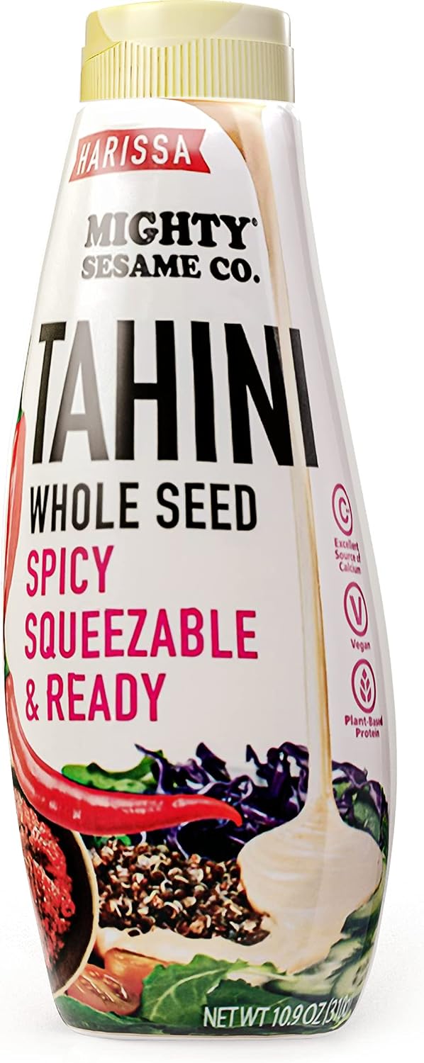 Mighty Sesame Co. Harissa Tahini, Spicy Chili Squeezable & Ready Sesame Paste, 10.9oz | Whole Seed, Gluten Free, Vegan, Non GMO, Keto Friendly, Kosher
