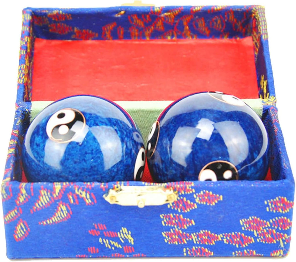 Generic 1.85'' Cloisonne Health Hand Balls Yin-Yang Chinese Meditation Baoding Feng Shui Healthy Exercise Stress Balls with Gift Box, Blue