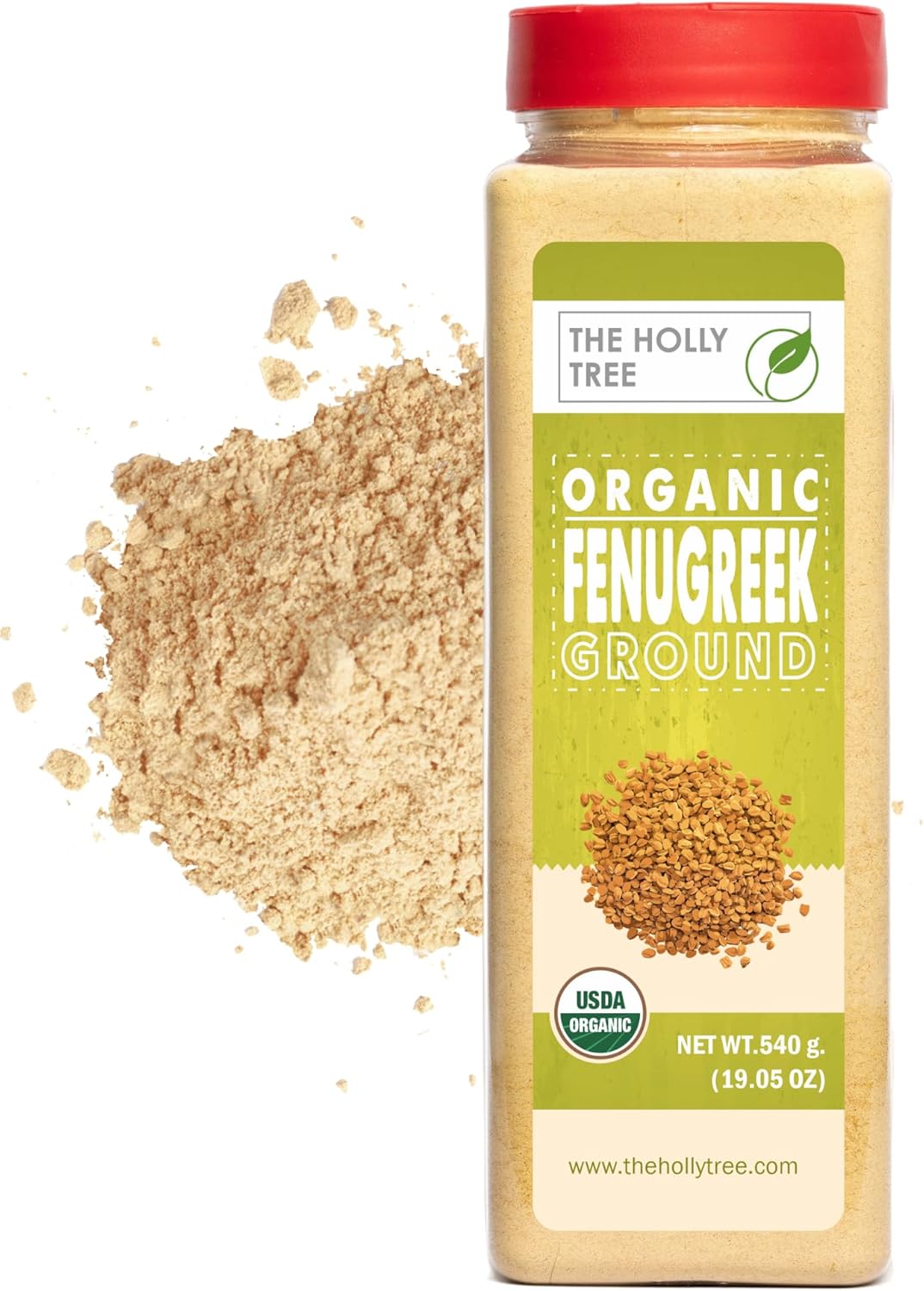 Fenugreek Powder Organic 19.05 oz - Ground Fenugreek for Cooking, Smoothies & Hair - USDA Organic, Gluten Free, Kosher - The Holly Tree