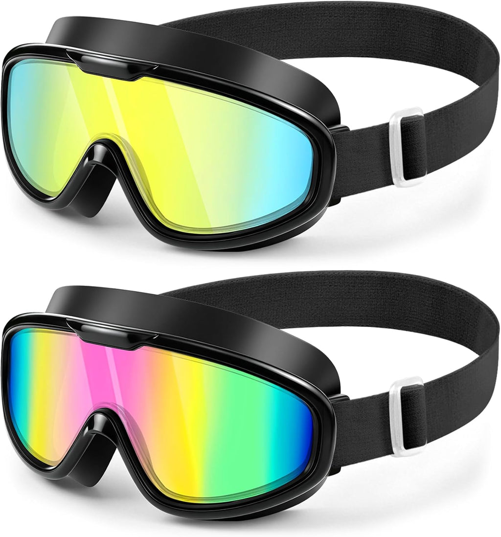 Swim Goggles 2 Pack, Wide View Anti Fog&UV Comfort Fabric Strap No Leaking Swimming Goggles for Adult Men Women Youth