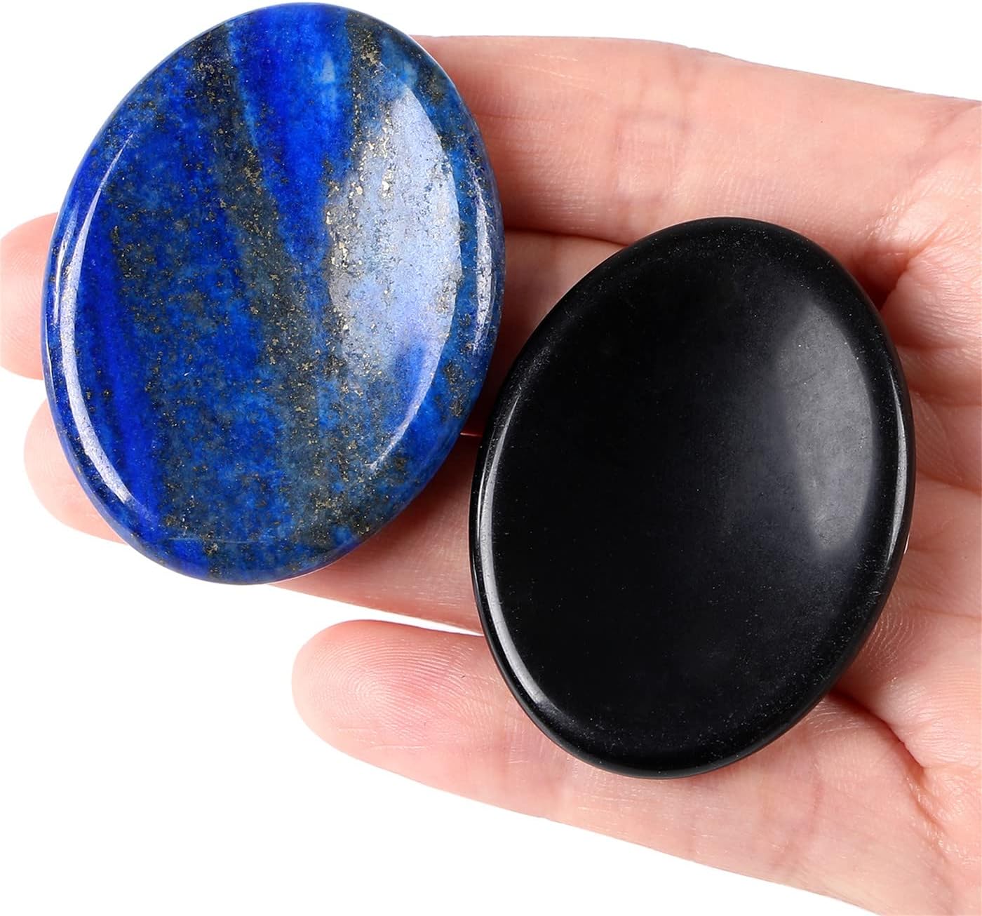 Thumb Worry Stone for Anxiety Healing Crystals Sets 2PCS Lapis Lazuli Obsidian Hand Carved Stones Gemstone Pocket Natural Stone Meditation Reiki Oval Shaped Palm Stone Therapy