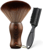 CGBARBER Barber Neck Duster Brush Wood Handle with Hook for Hair Cutting… (Neck brush+Black brush)For All Hair Type.
