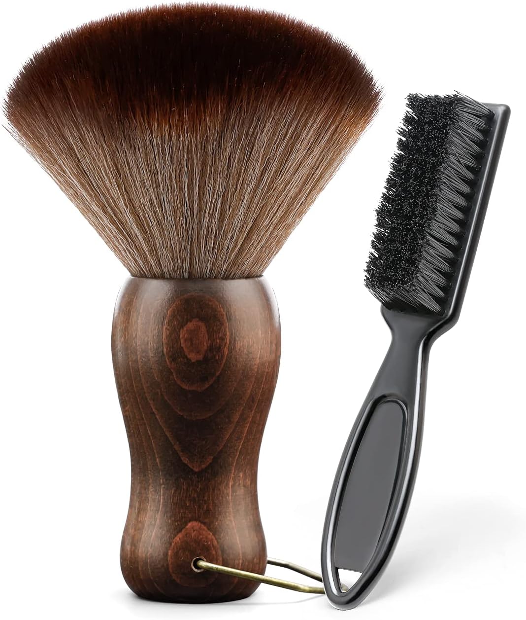 CGBARBER Barber Neck Duster Brush Wood Handle with Hook for Hair Cutting… (Neck brush+Black brush)For All Hair Type.