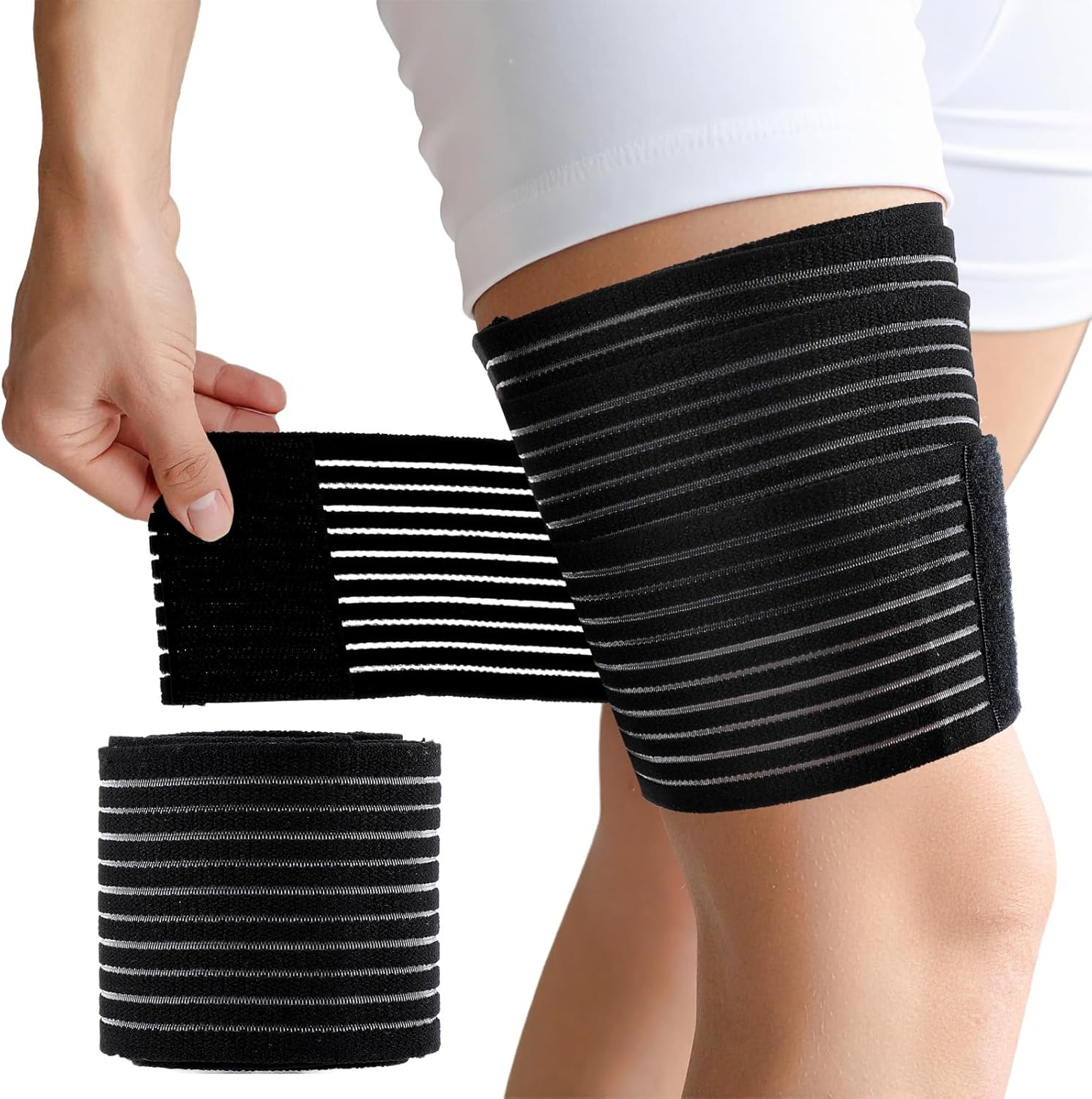 Ymapinc Hamstring Compression Sleeve, Adjustable Thigh Compression Sleeve, Thigh Wrap for Varicose Veins Treatment for Legs,Nylon Quad Knee Support Bandage for Men and Women(Black, 1PC)