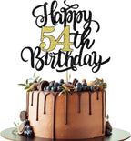 Happy 54th Birthday Cake Topper, Black Gold Glitter Birthday Cake Topper, 54th Anniversary/ 54th Birthday Party Decoration Supplies