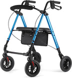Ambliss Rollator Walker with Seat & Tray - 300 lbs Capacity, 8" All-Terrain Puncture-Proof Wheels, Detachable Front Tray for Dining, Dual Height Adjustable, Lightweight Folding Walker for Seniors