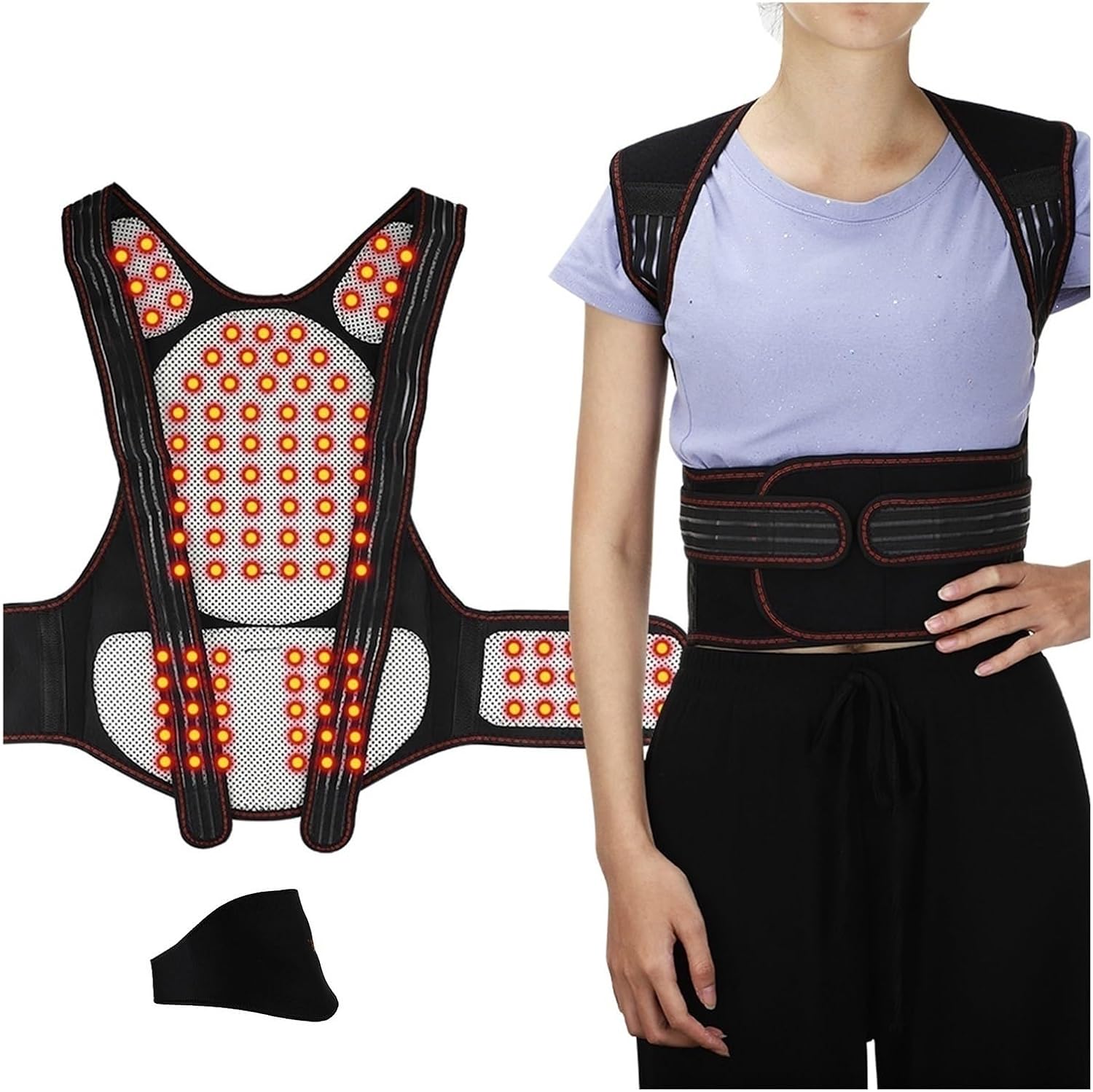 Physical Therapy Back Brace Posture Corrector for Seniors Men & Women Self-Heating 108pcs Magnets Full Back Lumbar Support Belt Shirts Vest Pain Relief for The Elderly