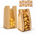 WIKDAY Bakery Bags with Window 25PCS Paper Cookie Bags Small Pastry Bags for Baked Goods Gift Giving Snack Treat Desert Packaging Storage Includes 25PCS Label Seal Stickers 3.5x2.3x7.5in