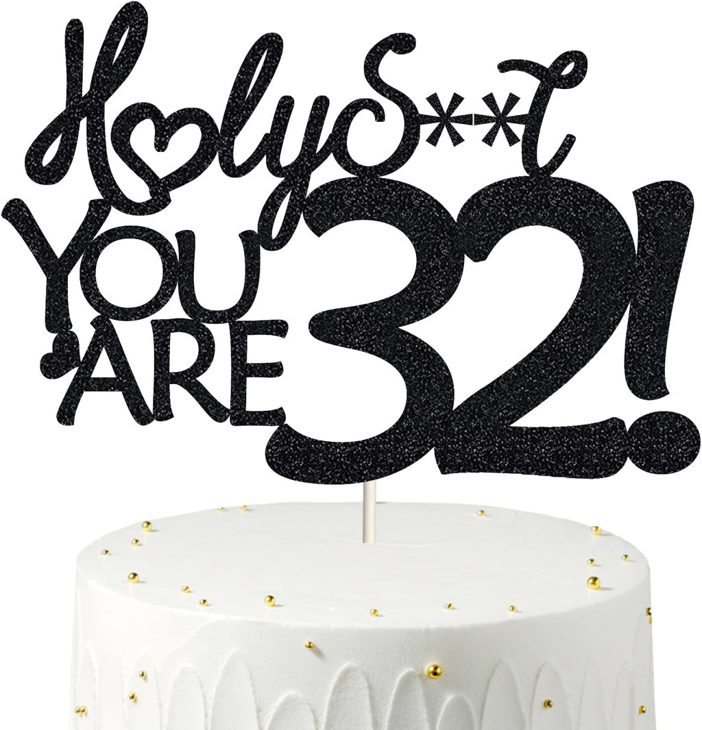 Happy 32nd Birthday Cake Topper 32 Birthday Cake Toppers-Black Glitter, Funny 32nd Cake Topper for Men,32 Cake Topper For Women, 32nd birthday decorations,32nd Birthday Cake Topper Thirty two