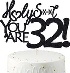 Happy 32nd Birthday Cake Topper 32 Birthday Cake Toppers-Black Glitter, Funny 32nd Cake Topper for Men,32 Cake Topper For Women, 32nd birthday decorations,32nd Birthday Cake Topper Thirty two