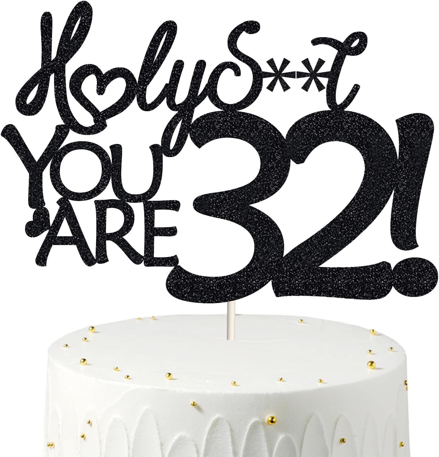 Happy 32nd Birthday Cake Topper 32 Birthday Cake Toppers-Black Glitter, Funny 32nd Cake Topper for Men,32 Cake Topper For Women, 32nd birthday decorations,32nd Birthday Cake Topper Thirty two