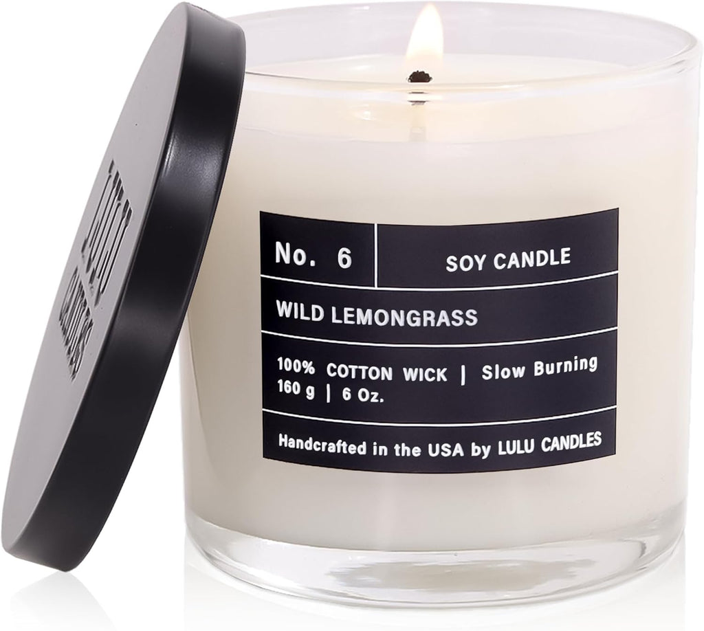 Lulu Candles | Wild Lemongrass | Luxury Scented Soy Jar Candle | Hand Poured in The USA | Highly Scented & Long Lasting (6 Oz.)