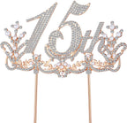 Lovelyshop Luxurious Diamond Gold Cake Topper for 15th Birthday Celebrations and Quinceañera-Large