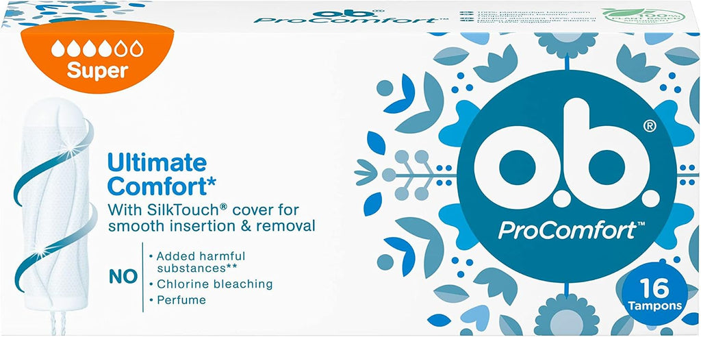 O.B. Procomfort Ultimate Comfort Tampons, 16 Super Plus Tampons for Moderate Flow, Ideal for First Time Tampon Users