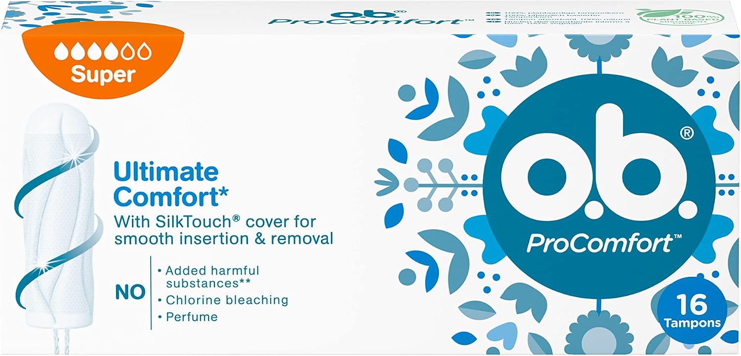 O.B. Procomfort Ultimate Comfort Tampons, 16 Super Plus Tampons for Moderate Flow, Ideal for First Time Tampon Users