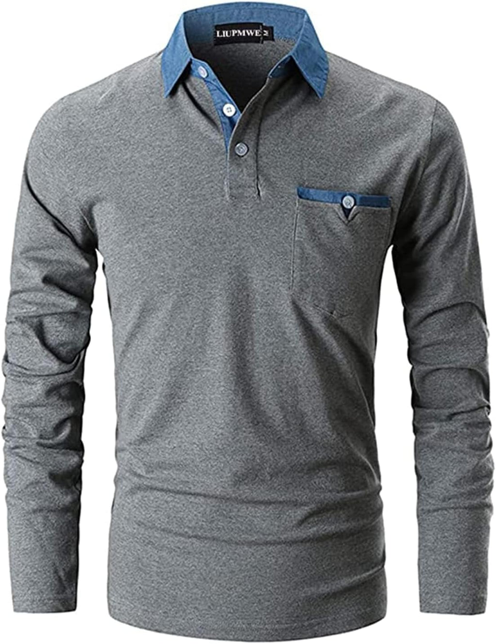 LIUPMWE Men's Shirt Long Sleeve Polo Shirt for Men Basic Slim Fit Long Sleeve Polo Men's Shirts with Pocket Golf Shirts