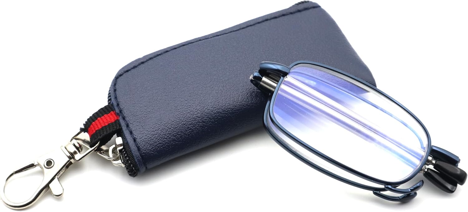 Folding Reading Glasses for Men Women Blue Light Blocking Readers with Keychain Compact Bags